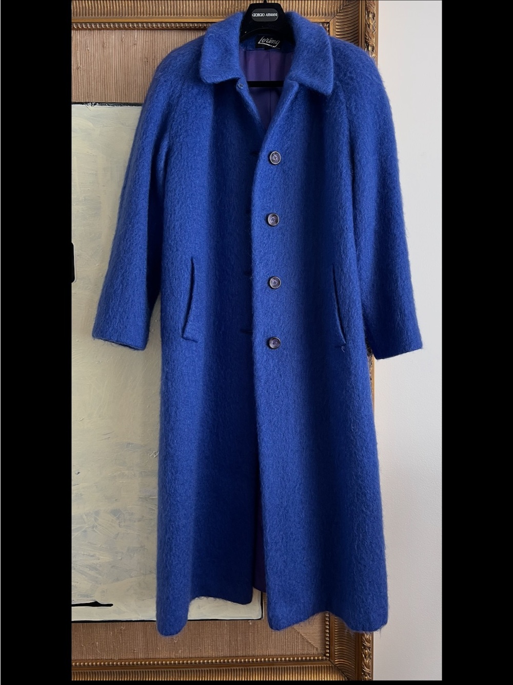 Loring 90% mohair wool vintage royal blue union made s 14 XL long coat classic